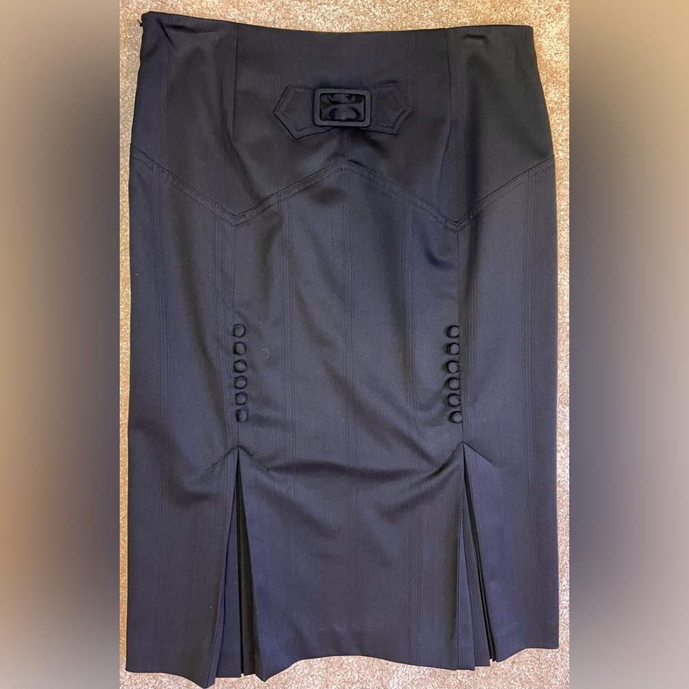 Victoria's Secret Black Pencil Skirt with Front Slits and Back Bow Button Detail